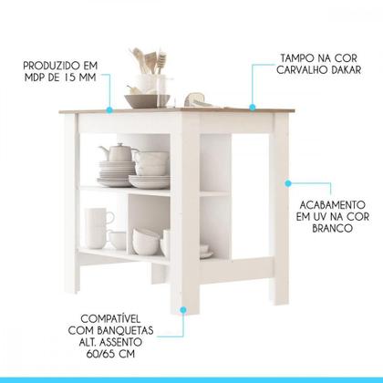 Imagem de Bancada Ilha De Cozinha Gourmet 103x92cm Mdp Menu Móveis Branco
