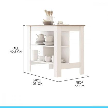 Imagem de Bancada Ilha De Cozinha Gourmet 103x92cm Mdp Menu Móveis Branco