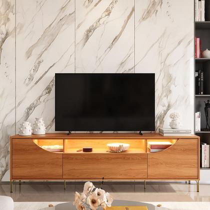 Imagem de Bancada Imperiale para TV até 75" com LED Portas em MDF Usinado Pés de Ferro Gaveta Telescópica