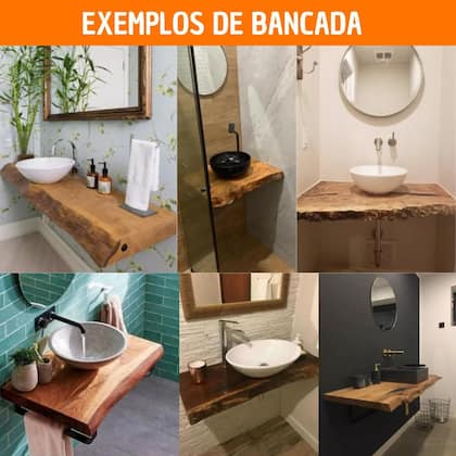 Imagem de Bancada Lavabo Madeira Rústica Maçiça Banheiro Pia Prancha