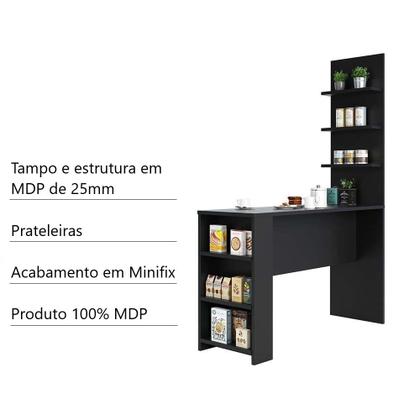 Imagem de Bancada Mesa Gourmet Cozinha Preta 1,50m c/ Painel - Linha SUPREMA Luciane