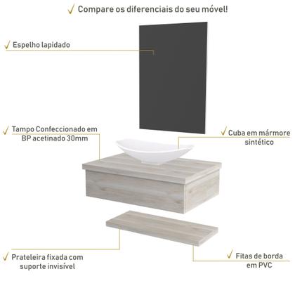 Imagem de Bancada Metrópole 606w 60cm C/cuba Canoa L45 e Espelheira