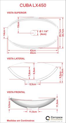 Imagem de Bancada Metrópole 606w 60cm C/cuba Canoa L45 e Espelheira