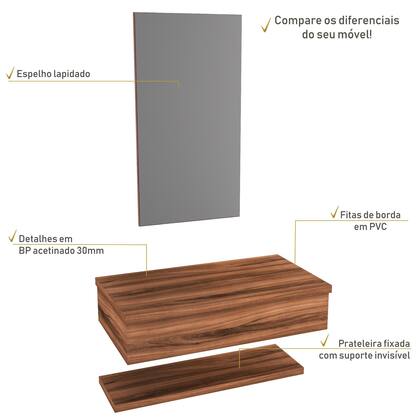 Imagem de Bancada Metrópole 807w 80cm C/Prateleira e Espelheira