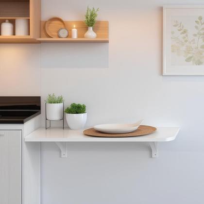 Imagem de Bancada Suspensa para Cozinha MDF Mesa Dobrável Retrátil 70cm x 50cm Lavanderia