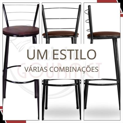 Imagem de Banco Banqueta Bistrô Alta Americana Bar Bancada Estrutura Preta/Marrom Cozinha Gourmet