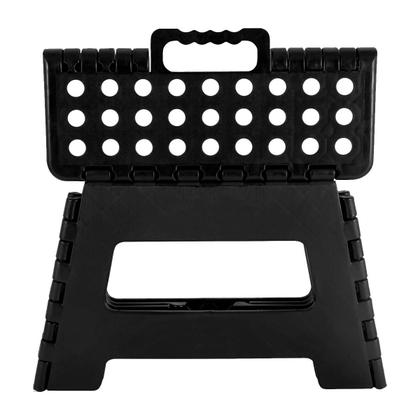 Imagem de Banco Banqueta Dobrável Portátil Plástico Preto 22cm Multiuso Com Alça Capacidade 150kg Resistente