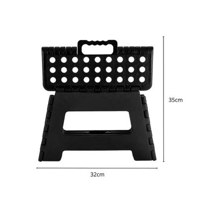 Imagem de Banco Banqueta Dobrável Portátil Plástico Preto 22cm Multiuso Com Alça Capacidade 150kg Resistente