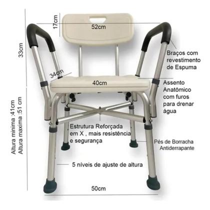 Imagem de Banco De Banho Ajustável C/ Encosto E Braços Supermedy