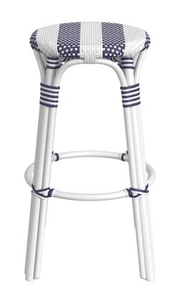 Imagem de Banco de bar Offex Transitional Round Rattan azul e branco