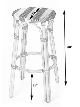 Imagem de Banco de bar Offex Transitional Round Rattan azul e branco