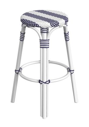 Imagem de Banco de bar Offex Transitional Round Rattan azul e branco