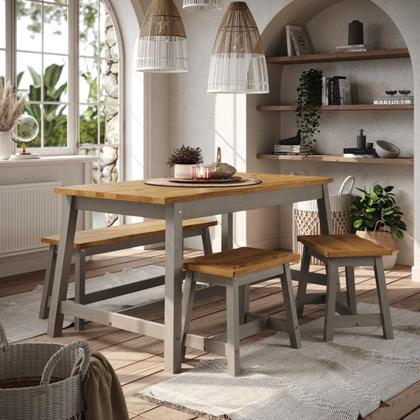 Imagem de Banco de Madeira Maciça com Travessa Cinza Lavado