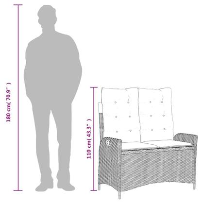 Imagem de Banco de pátio reclinável vidaXL Grey Poly Rattan com almofadas