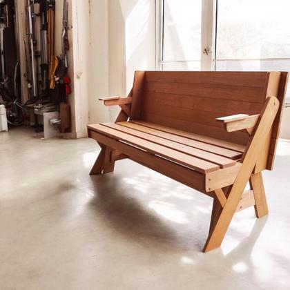 Imagem de Banco que Vira Mesa 1,60 Metros 4 Lugares, em Cera, Madeira Maciça e Eucalipto