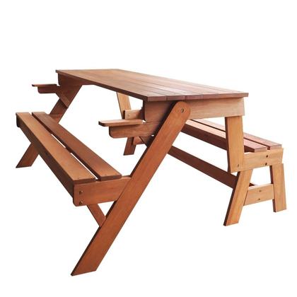 Imagem de Banco que Vira Mesa 1,60 Metros 4 Lugares, em Cera, Madeira Maciça e Eucalipto