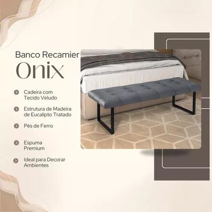 Imagem de Banco Recamier Estofado Quarto Solteiro 90cm com Tecido de Veludo com Capitonê e Pés de Ferro Estilo Industrial para Cama Box Decorativo Luxuoso