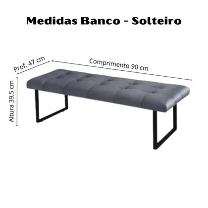 Imagem de Banco Recamier Estofado Quarto Solteiro 90cm com Tecido de Veludo com Capitonê e Pés de Ferro Estilo Industrial para Cama Box Decorativo Luxuoso