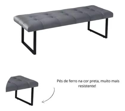 Imagem de Banco Recamier Estofado Quarto Solteiro 90cm com Tecido de Veludo com Capitonê e Pés de Ferro Estilo Industrial para Cama Box Decorativo Luxuoso