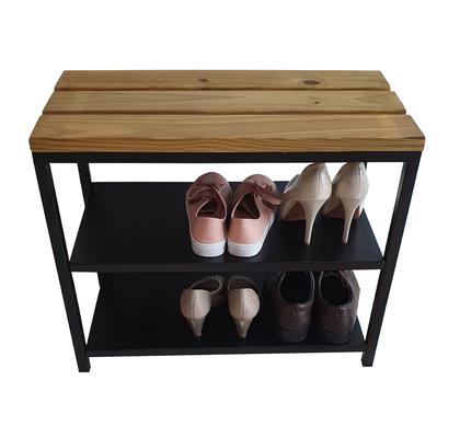 Imagem de Banco Sapateira Strassis Design SD-5003 Metal e Madeira Cor: Preta