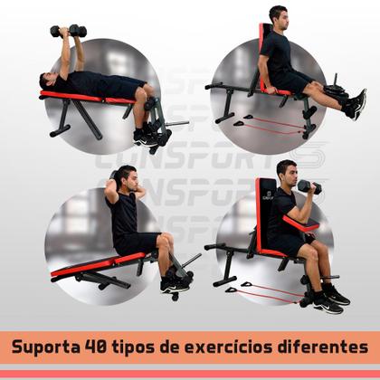 Imagem de Banco Supino Banqueta para Musculação 40x1 Multifuncional Ajustável Consport