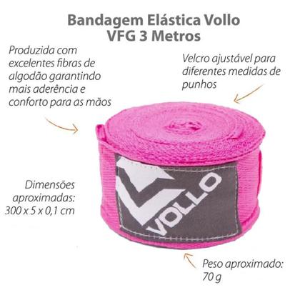 Imagem de Bandagem Elastica Vfg Hand Wraps 3 M Rosa 1 Par  Vollo Sports 