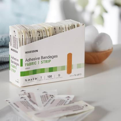 Imagem de Bandagens adesivas McKesson, 1,9 x 7,6 cm, estéreis, pacote com 100