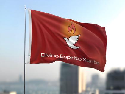 Imagem de Bandeira Divino Espírito Santo Pomba Branca Fogo Dupla Face Estampada Tamanho 90x128cm