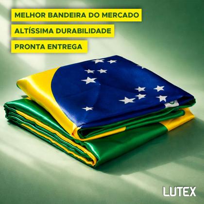 Imagem de Bandeira do Brasil 95x140 Tecido Cetim Grosso Brilho Cores Fortes Costurada Aba Bastão Premium Copa Cor:Brasil Verde e A