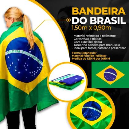 Imagem de Bandeira Do Brasil Grande 1,50 x 0,90cm para bastao metro Poliéster