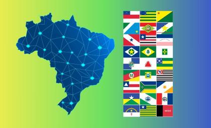 Imagem de Bandeira do Mapa do Brasil dos Estados Brasileiros Uma Face Tamanho 90x128cm