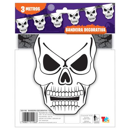Imagem de Bandeirinha Caveira Enfeite Decoração Festa dia Bruxas 15Mts