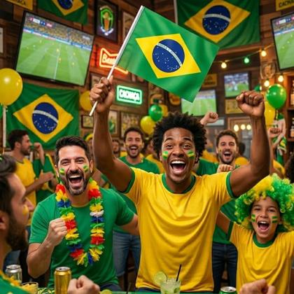 Imagem de Bandeirinha do Brasil com Haste 30cm Tecido Copa Escolha Quantidade Quantidade:10