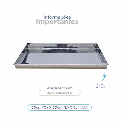 Imagem de Bandeja aço inox retangular 30x50 com alça rasa ZPBN30x50x3