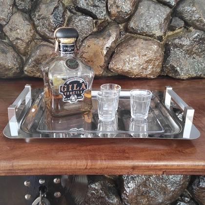 Imagem de Bandeja Aço Inox Retangular Pequena com Alças para Servir Café Lanches 36x25,5cm Zanella