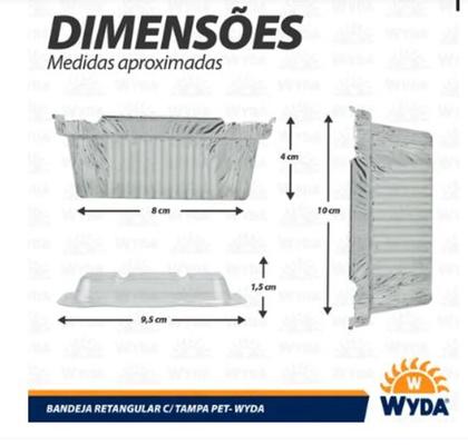 Imagem de Bandeja alumínio retangular c/tampa PET 135ml c/100 unid. - Wyda- embalagem alimento (15914)