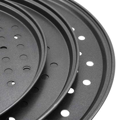 Imagem de Bandeja Antiaderente de Aço Carbono para Pizza - Prato Redondo com Furos