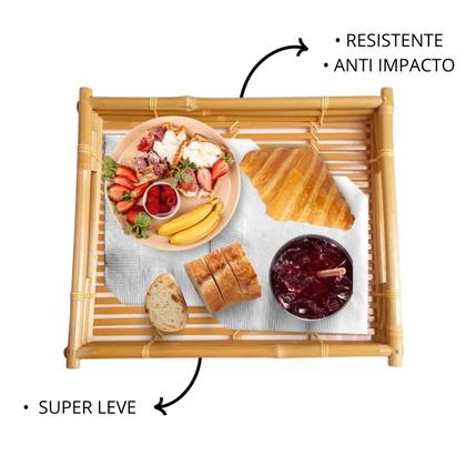 Imagem de Bandeja Bambu Artesanal Retangular Para Servir Com Alça 31cm