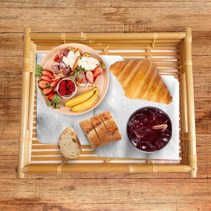 Imagem de Bandeja Bambu Artesanal Retangular Para Servir Com Alça 31cm