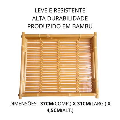 Imagem de Bandeja Bambu Artesanal Retangular Para Servir Com Alça 31cm