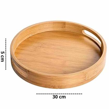 Imagem de Bandeja Bambu Redonda com alça borda café da manhã 30 cm