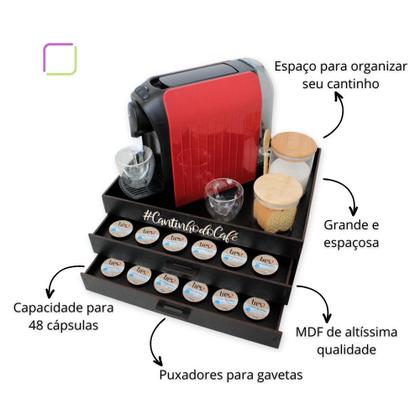 Imagem de Bandeja Café 3 Corações com 2 Gavetas Porta Cápsulas Preta