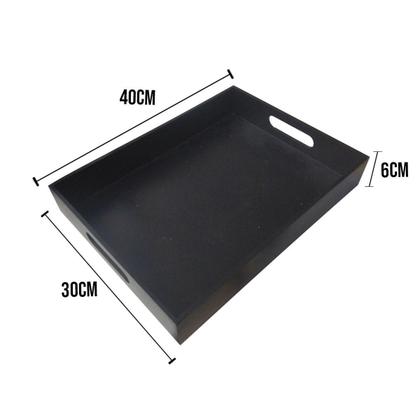 Imagem de Bandeja Café Decoração Madeira Mdf Grande Preta 40X30Cm
