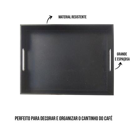 Imagem de Bandeja Café Decoração Madeira Mdf Grande Preta 40X30Cm