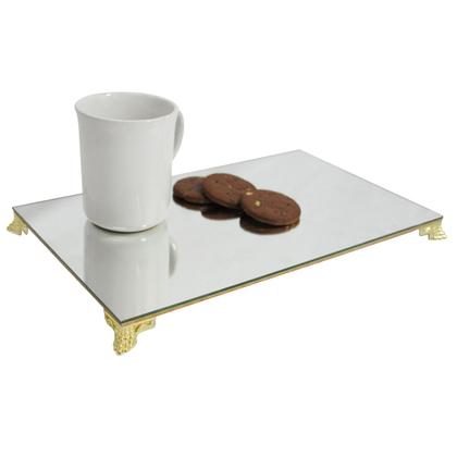Imagem de Bandeja Clássica Retangular Espelhada Pé Babilonia Pequeno Latonado 30x18 MDF Madeira