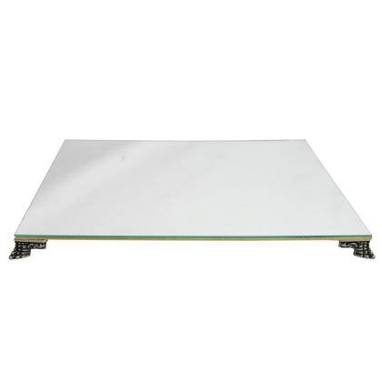 Imagem de Bandeja Clássica Retangular Espelhada Pé Babilonia Pequeno Prata Velho 28x20 MDF Madeira