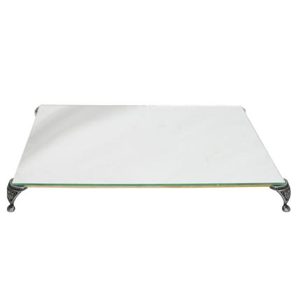 Imagem de Bandeja Clássica Retangular Espelhada Pé Grande Prata Velho 30x18 MDF Madeira