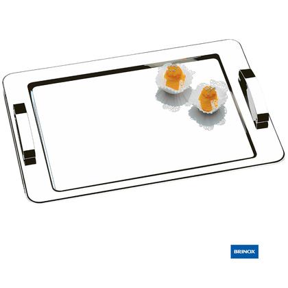 Imagem de Bandeja Com Alça Pegador Retangular Aço Inox Brinox 40x28