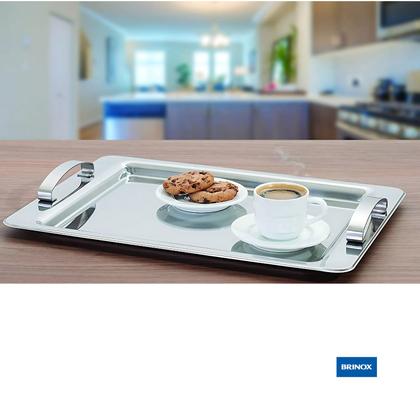 Imagem de Bandeja Com Alça Pegador Retangular Aço Inox Brinox 40x28