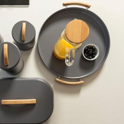 Imagem de Bandeja Com Alças Ou 41,5x37x3cm Linha Sense Cor Chumbo